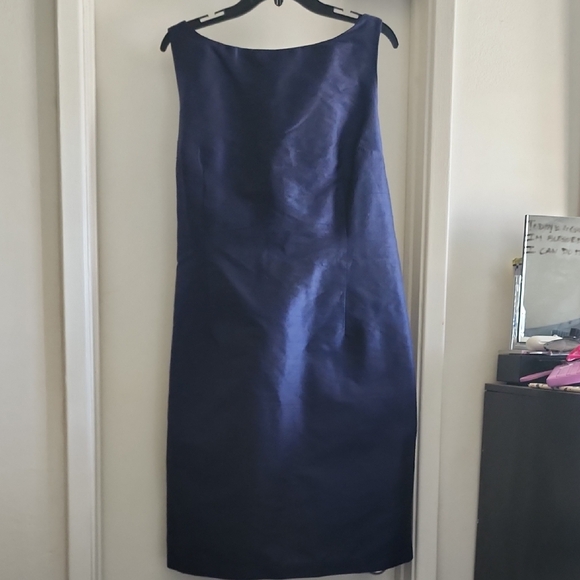 lena medoyeff Dresses & Skirts - Lena Mefoyeff 100% Silk Dark Blue Sleeveless Bateau Neck Sheath Midi Dress